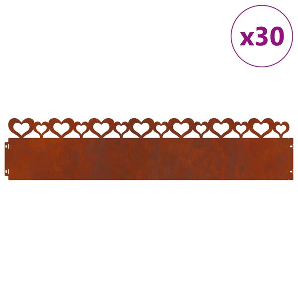 vidaXL Lawn Edgings 30 pcs Rusty 103 x 0.05 x 22 cm Weathering Steel