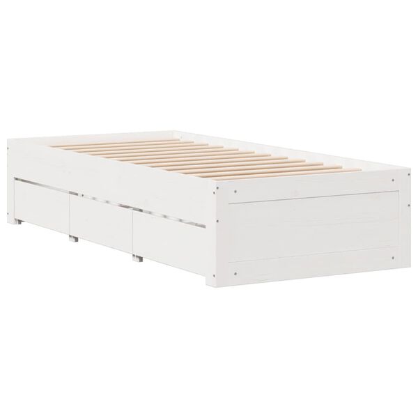 vidaXL Bed Frame without Mattress with Drawers White 90x190 cm Single Solid Wood Pine