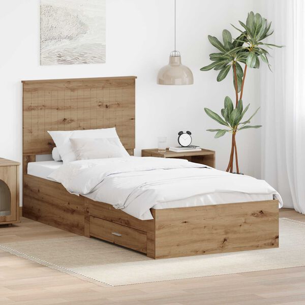 vidaXL Bed Frame with Drawer Artisan Oak 90 x 190 cm Engineered Wood