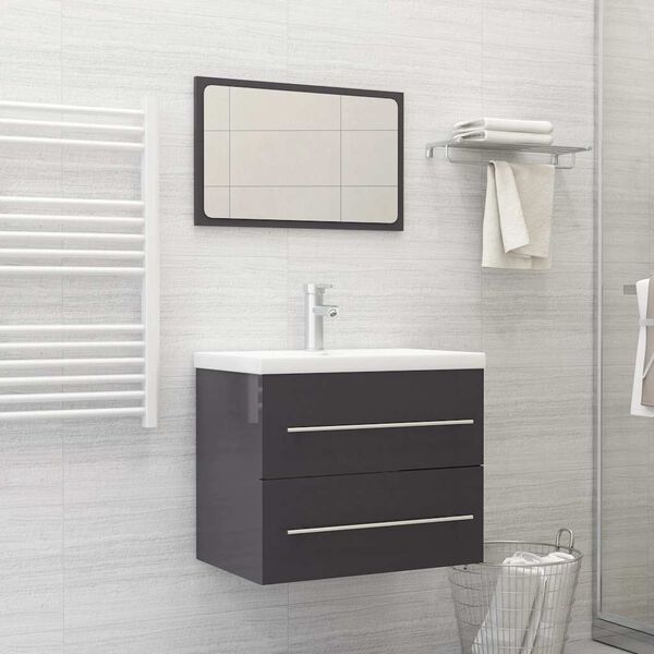 vidaXL 2 Piece Bathroom Furniture Set High Gloss Grey Engineered Wood