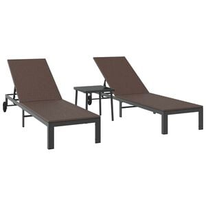 vidaXL Sunbed 3 pcs Poly Rattan Brown