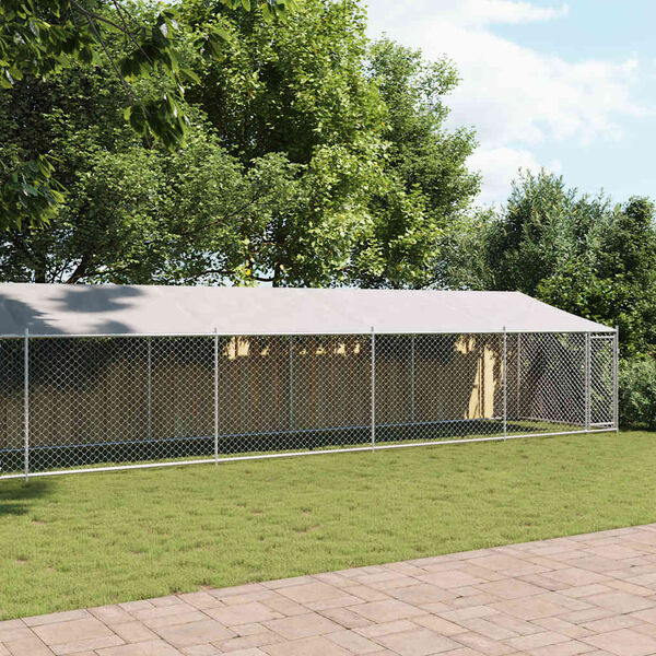 vidaXL Dog Cage with Roof and Door Grey 12x2x2 m Galvanised Steel