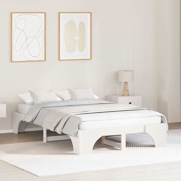 vidaXL Bed Frame White 135 x 190 cm Solid Pine Wood