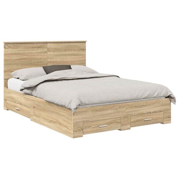 vidaXL Bed Frame with Drawer Sonoma Oak 140 x 200 cm Engineered Wood