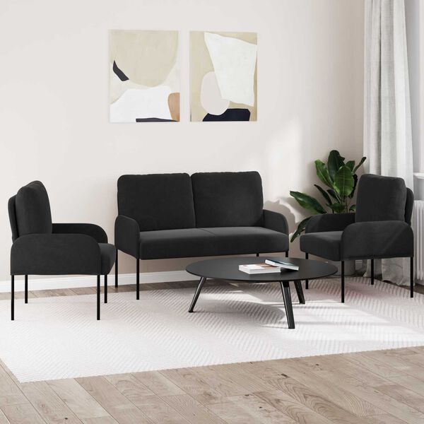vidaXL Sofa Sets with Cushion 3 pcs Black 115 x 56 x 80 cm Plywood