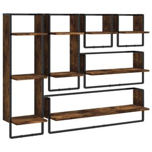 vidaXL 6 Piece Wall Shelf Set with Bars Smoked Oak Engineered Wood