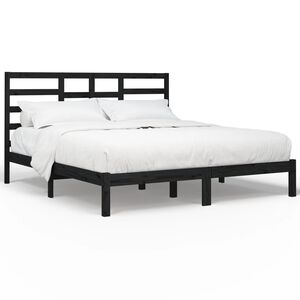 vidaXL Bed Frame without Mattress Black Solid Wood 200x200 cm