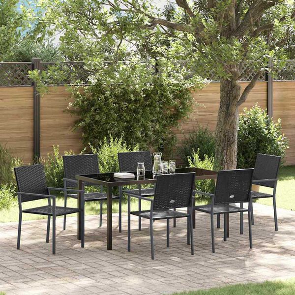 vidaXL Garden Dining Set 7 pcs Black PE Rattan
