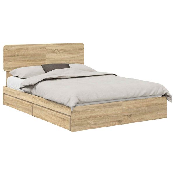 vidaXL Storage Bed with Drawer Sonoma Oak 150 x 200 cm Engineered Wood