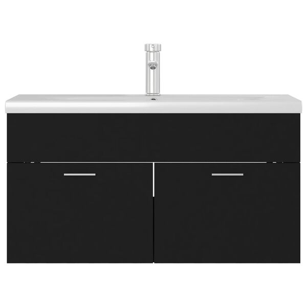 vidaXL Sink Cabinet with Built-in Basin Black Engineered Wood