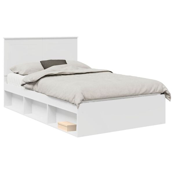 vidaXL Bed Frame with Headboard White 135 x 190 cm Solid Pine Wood