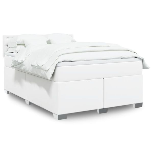vidaXL Box Spring Bed with Mattress White 140x190 cm Faux Leather