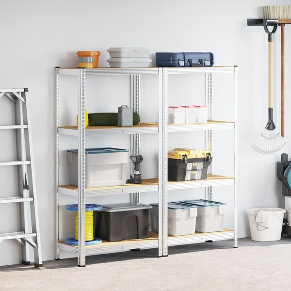 vidaXL 4-Layer Storage Shelves 2 pcs Silver Steel&Engineered Wood