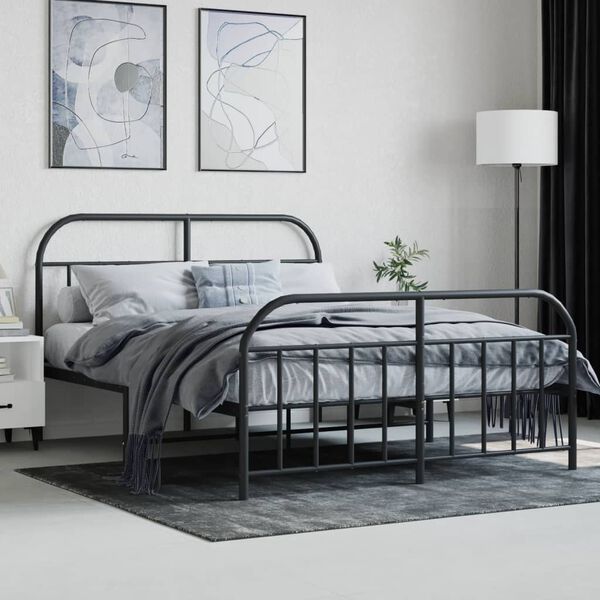 vidaXL Metal Bed Frame without Mattress with Footboard Black 140x200cm