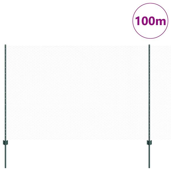 vidaXL Fence with Post Green 1.5 x 100 m Steel and PVC