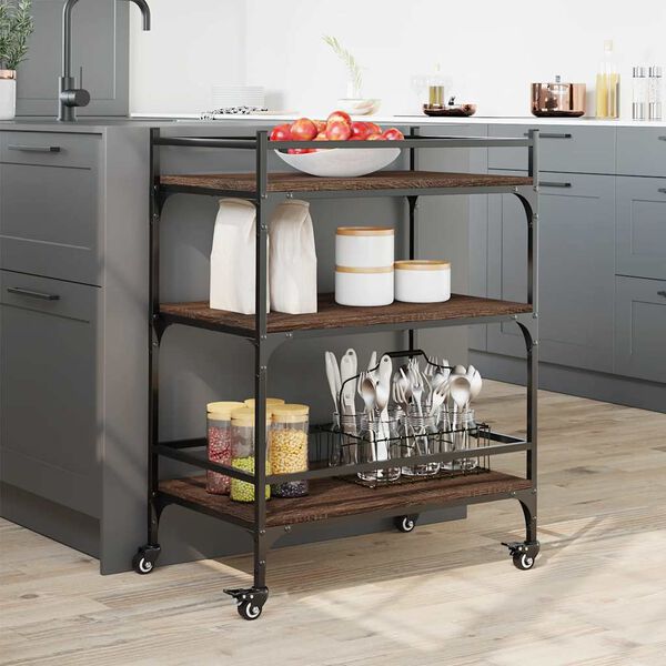 vidaXL Kitchen Trolley Brown Oak 65x40x86.5 cm Engineered Wood