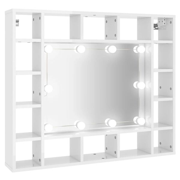 vidaXL Mirror Cabinet with LED High Gloss White 91x15x76.5 cm