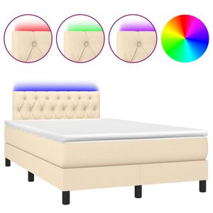 vidaXL Box Spring Bed with Mattress&LED Cream 120x200cm Fabric