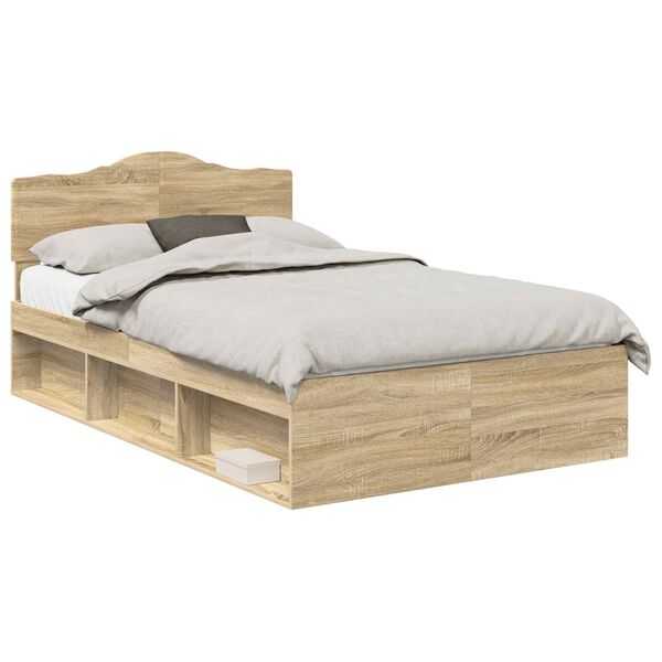 vidaXL Bed Frame with Headboard Sonoma 120 x 190 cm Solid Pine Wood