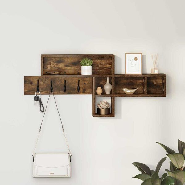 vidaXL Wall-Mounted Coat Rack with Shelf Smoked Oak 100 x 12 x 43.5 cm