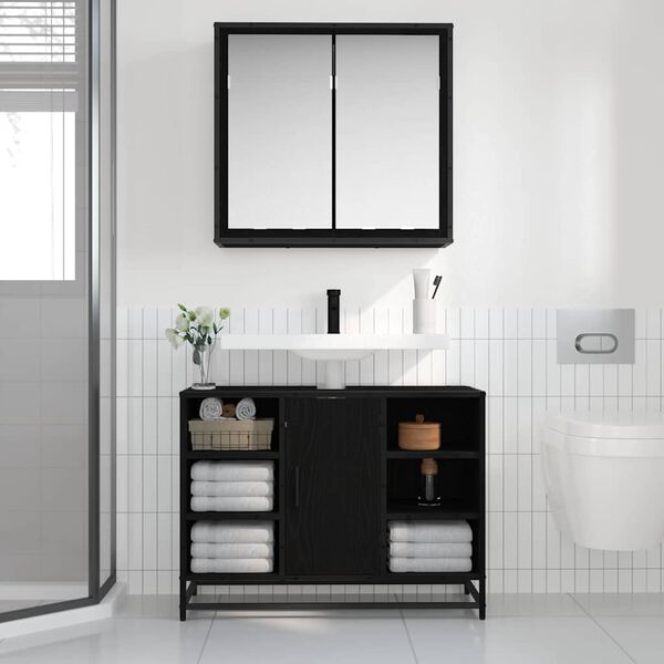 vidaXL Bathroom Furniture Set 2 pcs Black oak Engineered wood