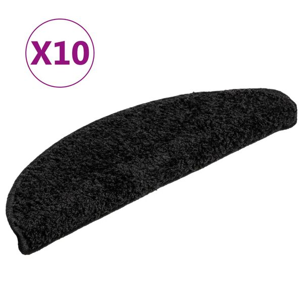 vidaXL Stair Mats 10 pcs 56x17x3 cm Black Half Round