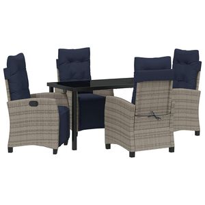 vidaXL Garden Dining Set with Cushion 5 pcs Grey Poly Rattan