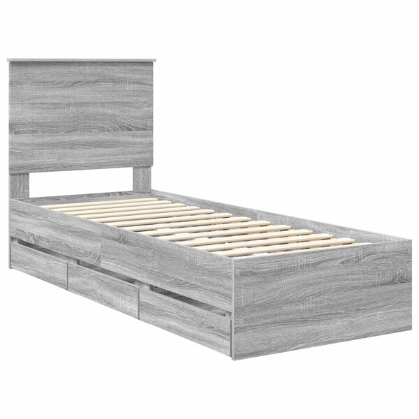 vidaXL Bed Frame with Drawer Grey Sonoma 75 x 190 cm Engineer Wood