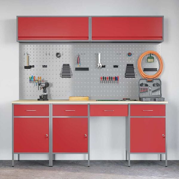 vidaXL Work Cabinet Set with Drawer with Storage Manual 10 pcs Red