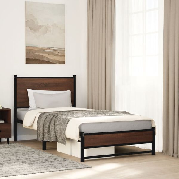 vidaXL Metal Bed Frame without Mattress Brown Oak 75x190 cm Small Single