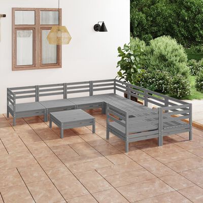 vidaXL 9 Piece Garden Lounge Set Grey Solid Wood Pine