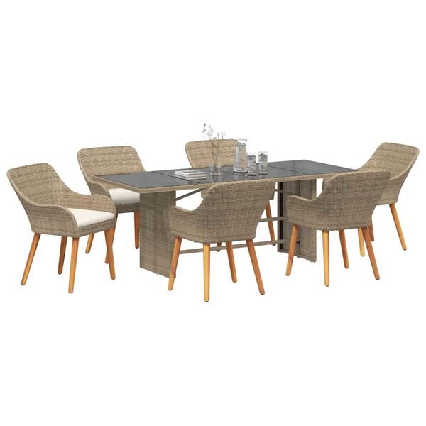 vidaXL Garden Dining Set with Cushion 7 pcs Beige Poly Rattan