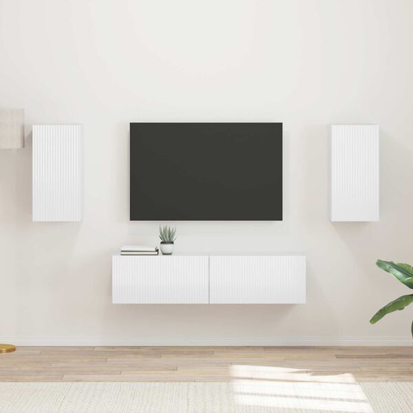 vidaXL TV Cabinet Set 4 pcs High Gloss White Engineered Wood