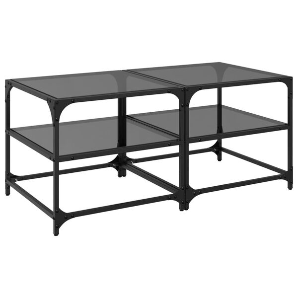 vidaXL Coffee Tables with Transparent Glass Top 2 pcs 50x50x45 cm Steel