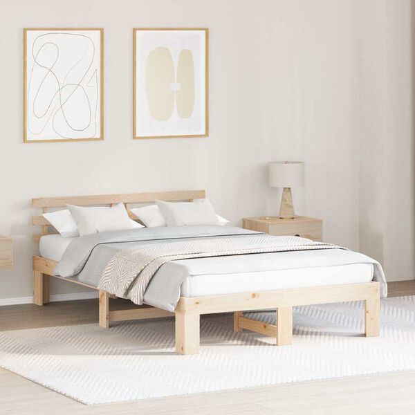 vidaXL Bed Frame with Headboard Natural 120 x 190 cm Solid Pine Wood