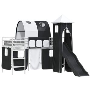 vidaXL Kids'Loft Bed Frame White and Black 90 x 190 cm Metal