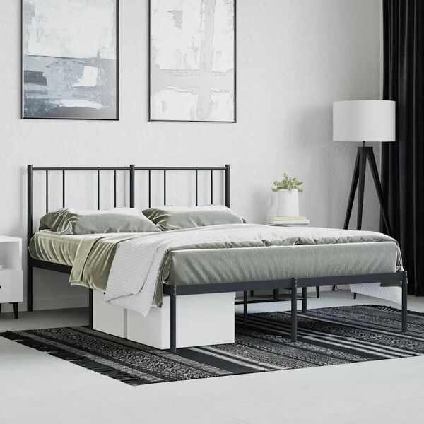 vidaXL Metal Bed Frame without Mattress with Headboard Black 140x200cm