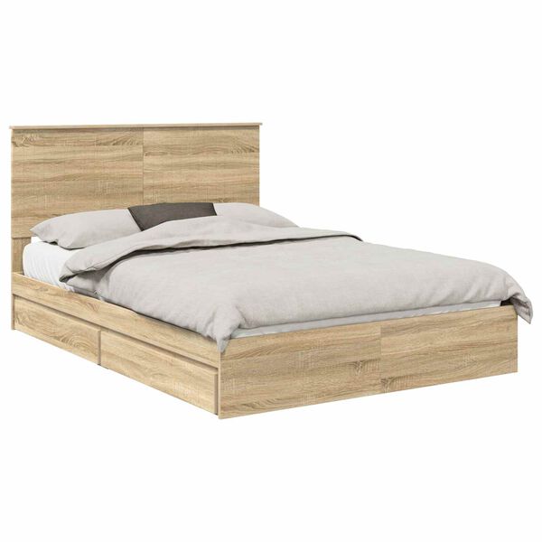 vidaXL Storage Bed with Drawer Sonoma Oak 140 x 190 cm Engineered Wood