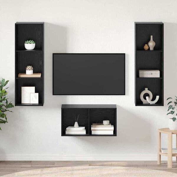 vidaXL TV Cabinet Set Black Oak 37 x 37 x 107 cm Engineered Wood