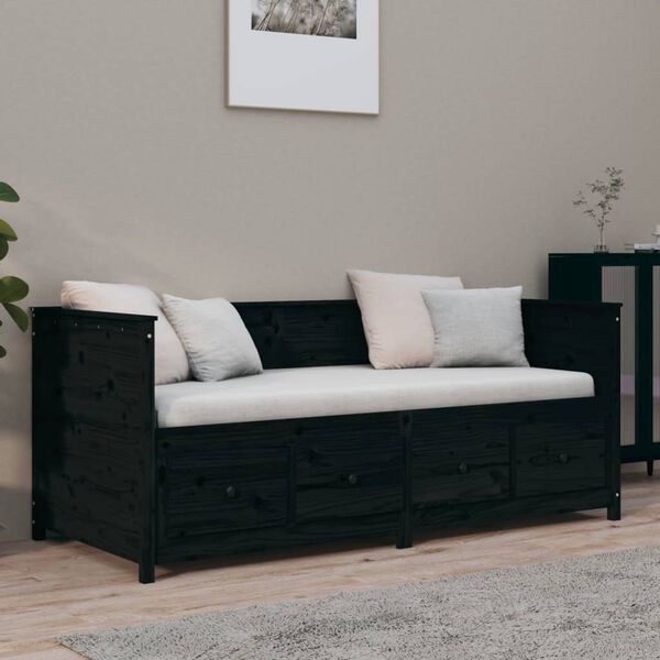 vidaXL Day Bed without Mattress Black 90x190 cm Single Solid Wood Pine