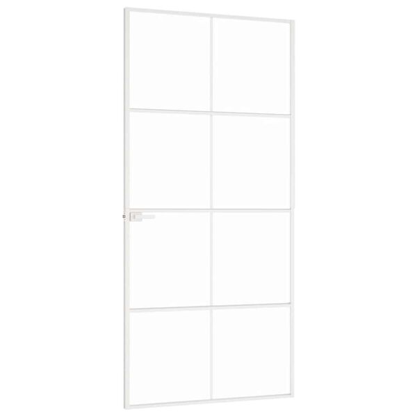 vidaXL Interior Door White 93x201.5 cm Tempered Glass&Aluminium Slim