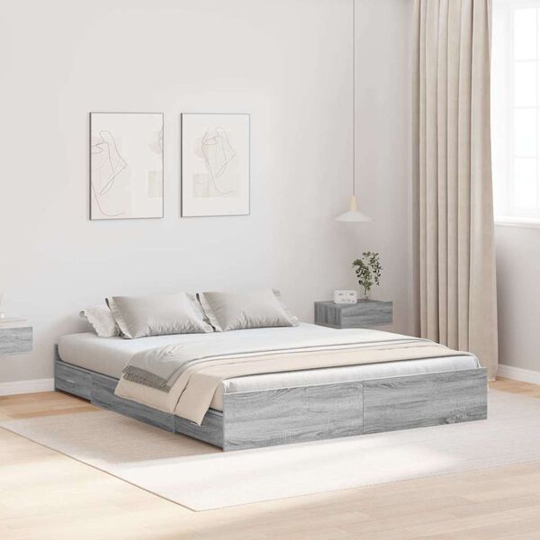 vidaXL Storage Bed Frame Grey Sonoma 150 x 200 cm Engineered Wood
