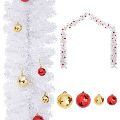 vidaXL Christmas Garland Decorated with Baubles White 10 m