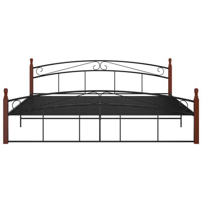vidaXL Bed Frame Black Metal and Solid Oak Wood 200x200 cm
