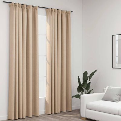 vidaXL Linen-Look Blackout Curtains with Hooks 2 pcs Beige 140x225 cm