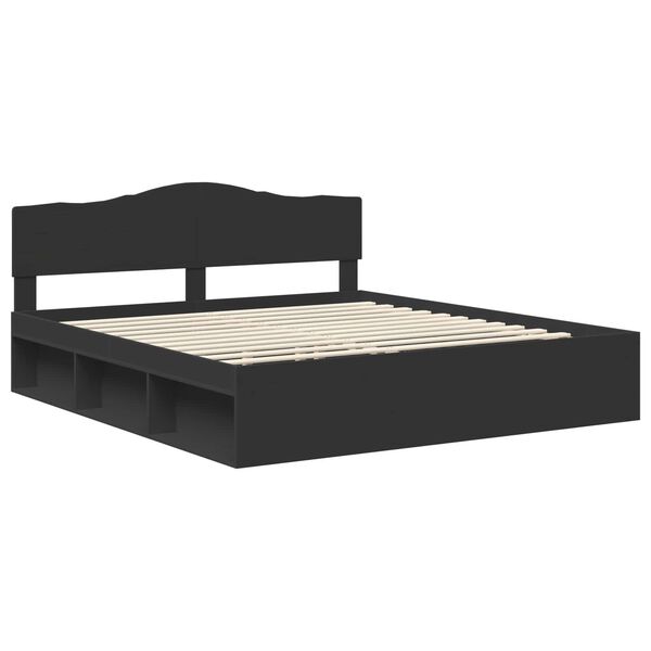 vidaXL Bed Frame with Headboard Black 200 x 200 cm Solid Pine Wood