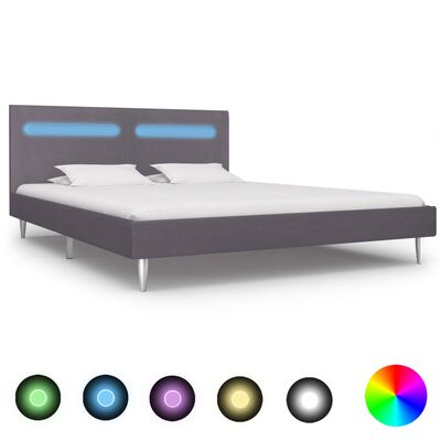 vidaXL Bed Frame with LED Grey Fabric 180x200 cm Super King