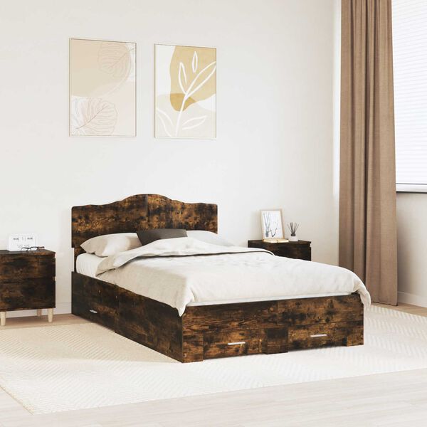 vidaXL Bed Frame with Drawer Smoked Oak 120 x 190 cm Engineered Wood