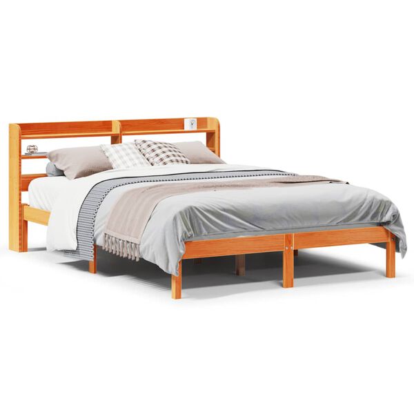 vidaXL Bed Frame with Headboard without Mattress Wax Brown 135x190 cm Double