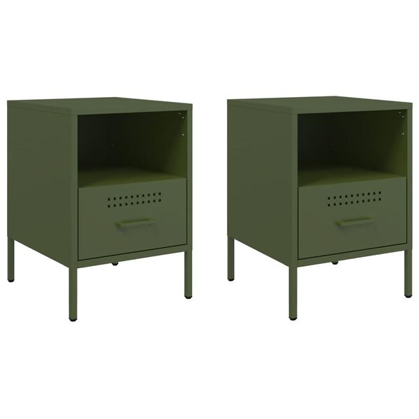 vidaXL Bedside Cabinets 2 pcs Olive Green 36x39x50.5 cm Steel